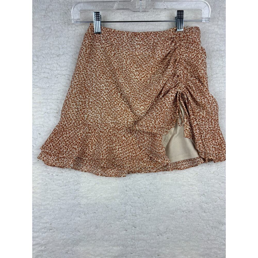 Cotton Candy LA Ruffle Mini Skirt | Size XS | Floral Brown Beige | NWOT